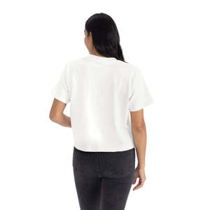 Camiseta Corta Blanca de Cuello Redondo para Mujer, Manga Corta, Corte Holgado, Color Sólido, Informal, Primavera Verano, 100% Algodón Jersey - Product Image 2
