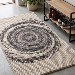 Tapis d'intérieur tendance en laine, couleur unie beige charbon, antidérapant, à poils moyens, tissé à la main, texturé, à boucles épaisses - Product Image 2