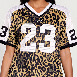 Customized Women’s Leopard Print Mesh American Football Jersey Shirt V Neck Sports Fashion Top Private Label Streetwear Supply - Product Image 5