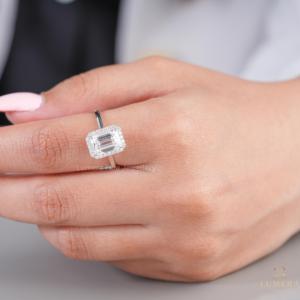 2.41CT Luxury Emerald Cut Lab Grown Diamond Engagement <b>Ring</b> with Diamond Halo <b>Plain</b> Gold Band Wedding <b>Ring</b> for Women - Product Image 6