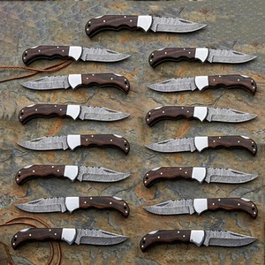 LOT de 20 couteaux pliants en acier Damas, couteaux de poche avec étui en cuir |   Couteau d'extérieur, couteau de camping |   Cadeau parfait - Product Image 3