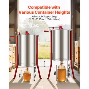 Estrattore di Miele Manuale a 6 Telaini con Coperchio Trasparente, Tamburo in Acciaio Inossidabile, Altezza Regolabile per Macchine Lavorazione Miele - Product Image 2