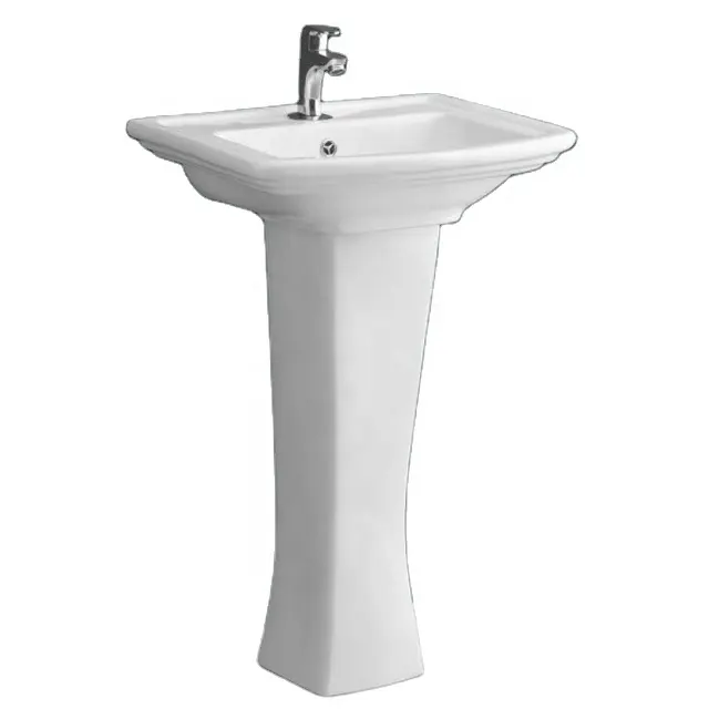 Articles sanitaires en céramique de haute qualité lavabo à main de forme carrée avec support et robinet