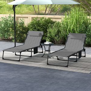 Ensemble de chaises longues pliantes réglables grises, mobilier de patio inclinable pour l'extérieur, confort en rotin et fer pour piscine et salle de sport - Product Image 2