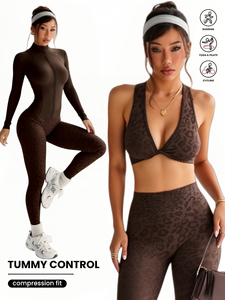 Ensemble de yoga 2 pièces pour femme, taille mi-haute, couleur unie, sans couture, antibactérien, respirant, longueur intégrale, avec taille élastique en Spandex - Product Image 3