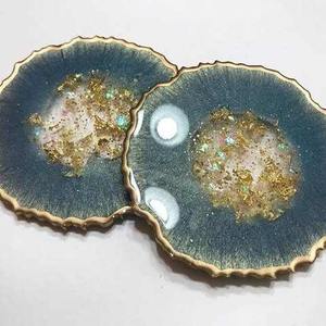 Sous-verres de luxe faits à la main en résine époxy carrés et ronds avec support |   Décoration élégante résistante à la chaleur - Product Image 4