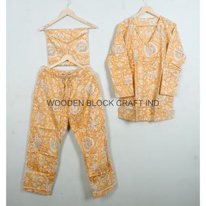 Conjunto de Pijama de Algodón 100% con Estampado Floral Hecho a Mano, Traje de Dormir Indio para Mujer, Venta al Por Mayor al Mejor Precio - Product Image 4