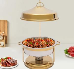 Recipiente profesional redondo de acero inoxidable de 9 cuartos de galón para calentar comida tipo buffet al mejor precio - Product Image 2