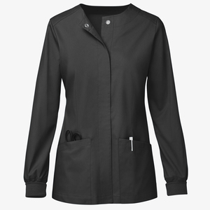 Blouse de travail hospitalière sur mesure à col boutonné sans col, manches longues, poignets tricotés, coupe ajustée – Vente en gros de blouses de travail - Product Image 6