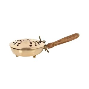 Hand-Made Brass Incense <b>Burner</b> With Perforated Dome And Curved Handle Religious Aromatic Diffuser All-Season Use - Product Image 2