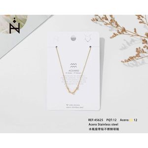 Collana Zn Acuario in acciaio inossidabile placcato oro con zirconi cubici, gioielli zodiacali per donna - Product Image 3