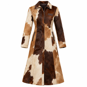 Caramel Brown Cowhide Fur Leather Trench <b>Coat</b> Front Zip Long <b>Duster</b> <b>Womens</b> Outerwear Oem Factory Supplier - Product Image 1