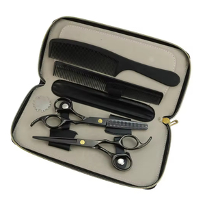 Top Quality Silver Color Barber Thinning <b>Shears</b> Kit Barber Kits Barber Scissors With Leather Zipper Case Barber Scissors Kit - Product Image 4