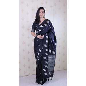 Sari de Seda Negra Suave con Doble Zari y Borde de Aves de Elite Weaves, Blusas y Camisas para Mujer, 650g - Product Image 5