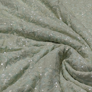 Premium Sequence Embroidery Fabric For Women Fashion Wear Designer <b>Garments</b> Party Wear Dresses Kaftan Abaya Bridal Wear - Product Image 5