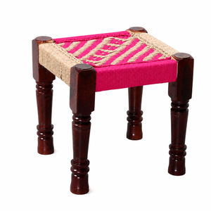 Handwoven Wooden Rope <b>Stool</b> | Modern Handmade Cotton Woven <b>Seat</b> Ottoman | Rustic Kitchen Living Room Dining Home Furniture - Product Image 3