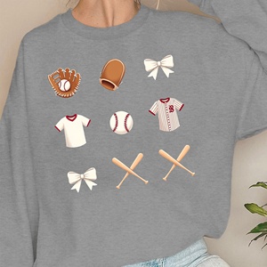 เสื้อสเวตเชิ้ตผู้หญิงแบบถักลายตารางพิมพ์ลายธีมเบสบอลพร้อมโบว์ - Product Image 4