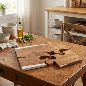 Nouvel ensemble de 4 dessous-de-plat emboîtables en bois de Suar, planche à découper écologique de qualité alimentaire, plateau de découpe en bois fait main pour la cuisine - Product Image 4