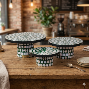 Ensemble de 3 supports à gâteaux ronds en bois nacré Plateaux de service pour fêtes Décorations de célébrations Plateau élégant Design Desserts Bonbons - Product Image 1