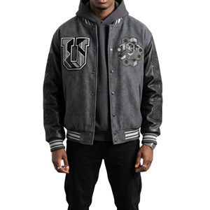 Royal Blue Varsity <b>Jacket</b> L Patch Street Text Embroidery Letterman Coat <b>White</b> Leather Sleeve Baseball Bomber Sports Apparel - Product Image 5