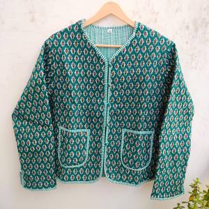 Chaqueta Acolchada de Algodón con Estampado de Bloques Tejida a Mano para Invierno, Estilo Boho, Ligera y Colorida, con Cierre de Botones, para Mujer, Ideal para Regalo - Product Image 1