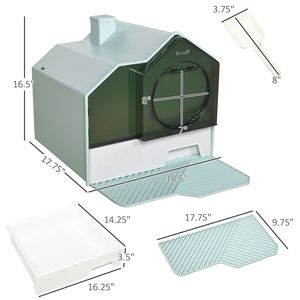 Bac à litière pour chat bleu clair à capot avec tapis anti-éclaboussures et accessoires - Product Image 2