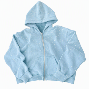 Sweat-shirt à capuche unisexe noir à pois, fermeture éclair, coupe classique, streetwear décontracté, coton polaire écologique, vêtements d'hiver - Product Image 3