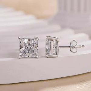New Design 925 Moissanite <b>Square</b> Princess Cut Simulated <b>Diamond</b> Stud <b>Earrings</b> 2.0 Carat Gold Plated Women's Sterling Silver - Product Image 4