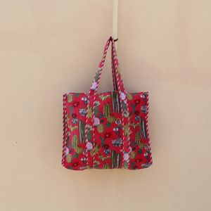 Sac fourre-tout de luxe en velours de coton avec imprimé floral cactus, sac de courses réutilisable, sac fourre-tout pour le shopping et les voyages - Product Image 2