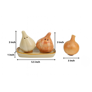 Ensemble de salières et poivrières en céramique pour oignon, ail, sel et poivre avec plateau |   Vaisselle décorative émaillée |   Vaisselle artisanale écologique et compatible lave-vaisselle pour la cuisine - Product Image 6
