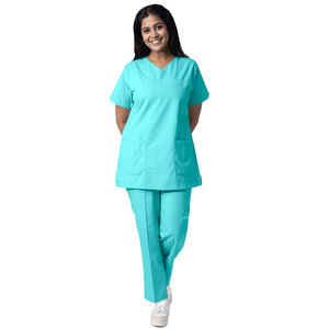 Conjunto de Uniforme Médico para Mujer, Tela Elástica, Blusa con Cuello en V y Bolsillos Funcionales, Pantalones con Cordón Ajustable, Venta al Por Mayor Personalizada OEM - Product Image 1