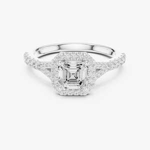 แหวนหมั้นเพชรทรง Asscher 1 กะรัต ทองคำ 9K สีเหลือง ประดับเพชร Halo แบบแยกก้าน ฝังเพชรแบบ Pave สำหรับเจ้าสาว ขายส่ง - Product Image 5