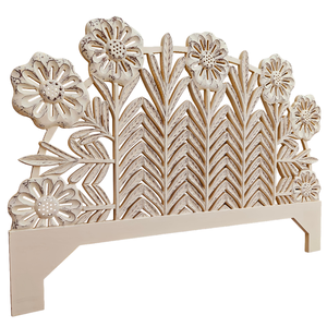 Tête de lit sculptée à la main en bois, motif floral, taille King Size, décoration murale, mobilier de chambre en bois d'ingénierie, décoration artistique intelligente - Product Image 1