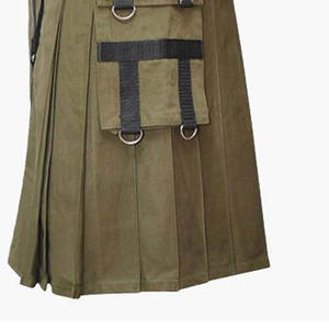 Tablier plat élégant en coton vert olive pour homme, style kilt, avec anneaux en D et poches amovibles 2026 - Product Image 5