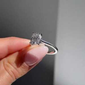 Radiant Cut Moissanite Engagement <b>Ring</b>, 2 CT White Gold <b>Solitaire</b>, 925 <b>Silver</b> Minimalist 4 Prong <b>Ring</b> - Product Image 1