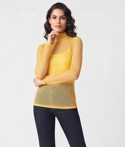 Camiseta de manga larga de malla transparente para mujer, cuello alto, ajuste ceñido, transpirable, para verano y playa, camiseta transparente para mujer - Product Image 3