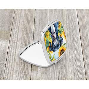 Espejo de maquillaje de viaje compacto con girasoles de gran danés, regalo de diseño de mano plegable para mujeres y niñas - Product Image 2