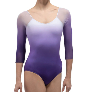 Justaucorps sans manches en maille polyester pour femme, tenue de danse d'entraînement, combinaison de scène pour adulte, taille élastique, design dégradé gris - Product Image 5