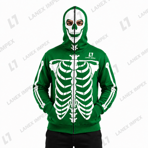 <b>Skeleton</b> Skull Green Hoodie Men's Gothic <b>Full</b> Zip Bone Print Jacket Halloween Streetwear Sweatshirt Custom Logo Graphic Printed - Product Image 2