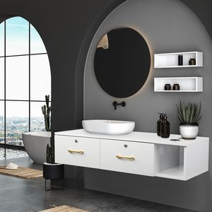 Mobiletto Bianco per Salone con Superficie in Truciolato E0 da 15cm, Due Cassetti e Tre Fori con Serratura - Product Image 6