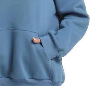 Sweat-shirt à capuche personnalisé ODM avec logo bleu sur le devant, pour homme et femme, en coton molletonné de qualité supérieure, écologique, décontracté, hiver, 370g, coupe-vent - Product Image 5