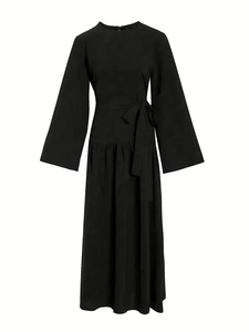 2026 Modest Casual Comfortable Women's Simple Chiffon Solid Color Strap Waist Neck Long Sleeved Breathable Eco-friendly - Product Image 4