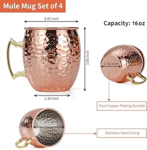 Juego de 4 tazas de cobre para cóctel Moscow Mule con 4 pajitas, medidor de dosis, mango moderno martillado, portátil y ecológico - Product Image 6