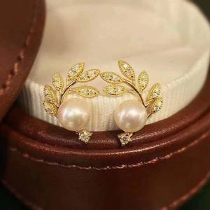 Golden Branches Jade Leaves Freshwater <b>Pearl</b> <b>Earrings</b> New Recommendation-Pure Silver Earpins Zhuji Flower Crystal Jewelry - Product Image 4