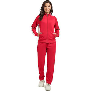 Survêtement pour femme à col montant avec fermeture éclair, en mélange polyester-coton, veste courte à dents métalliques contrastantes et pantalon de jogging - Product Image 1