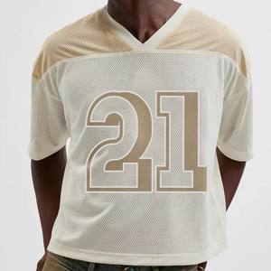 Camiseta de fútbol americano vintage personalizada para hombre al por mayor, de corte holgado y corto, de manga corta con cuello en V, de malla para verano - Product Image 1