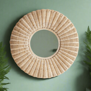 Miroir rond en rotin design, fait main, brillant, décoratif, pour la décoration intérieure moderne de la maison, chambre à coucher, salon - Product Image 5