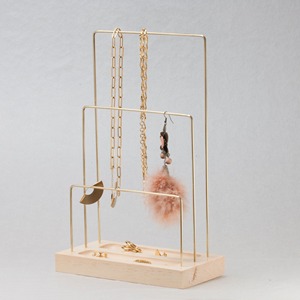 Modern Metal Jewelry Display Organizer With <b>Wooden</b> Base For Necklaces Earrings Rings And Bracelet Storage Organization - Product Image 3