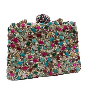Multicolor Stone Embellished <b>Box</b> Clutch Designer Beaded Evening Handbag <b>for</b> Festive <b>Wedding</b> Party Occasion Women - Product Image 1