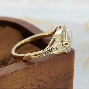 Marquise Cut Diamond Halo Engagement <b>Ring</b> in Solid Yellow Gold Vintage Inspired Bridal <b>Ring</b> Pave Diamond Statement <b>Fine</b> <b>Ring</b> - Product Image 4